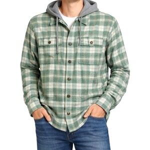 Buffalo David Men's Jakeim Plaid Flannel Hooded Shirt-Jacket Rain Forest size S